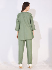 Women Green Solid Embroidered Stylish Co-ord Set