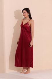 Arela Maroon Women Satin Baby Doll with Robe