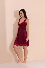 Arela Women Satin Baby Doll with Robe Maroon