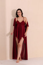 Load image into Gallery viewer, Arela Women Satin Baby Doll with Robe Maroon