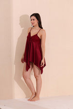 Load image into Gallery viewer, Arela Women Satin Baby Doll with Robe Maroon