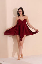 Load image into Gallery viewer, Arela Women Satin Baby Doll with Robe Maroon