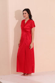 Arela Women Satin Baby Doll with Robe Red