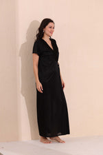 Load image into Gallery viewer, Arela Women Satin Baby Doll with Robe Black