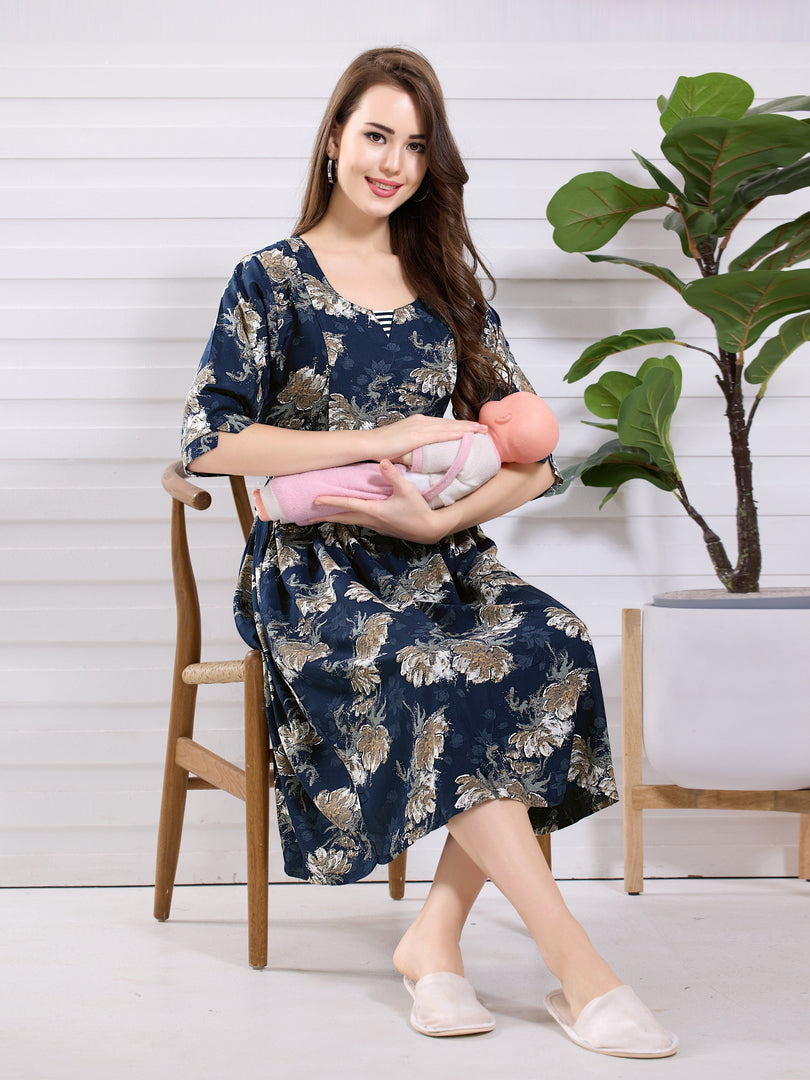 Arela Green Floral Maternity Nightdress