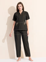 Load image into Gallery viewer, Arela Womens Charcoal Black Denim Co-ord set with Embroided Pockets
