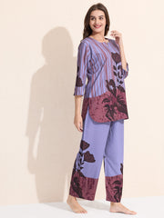 Arela Womens Purple Floral Print Co-ord set