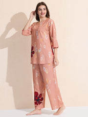 Arela Womens Peach Floral Co-ord Set