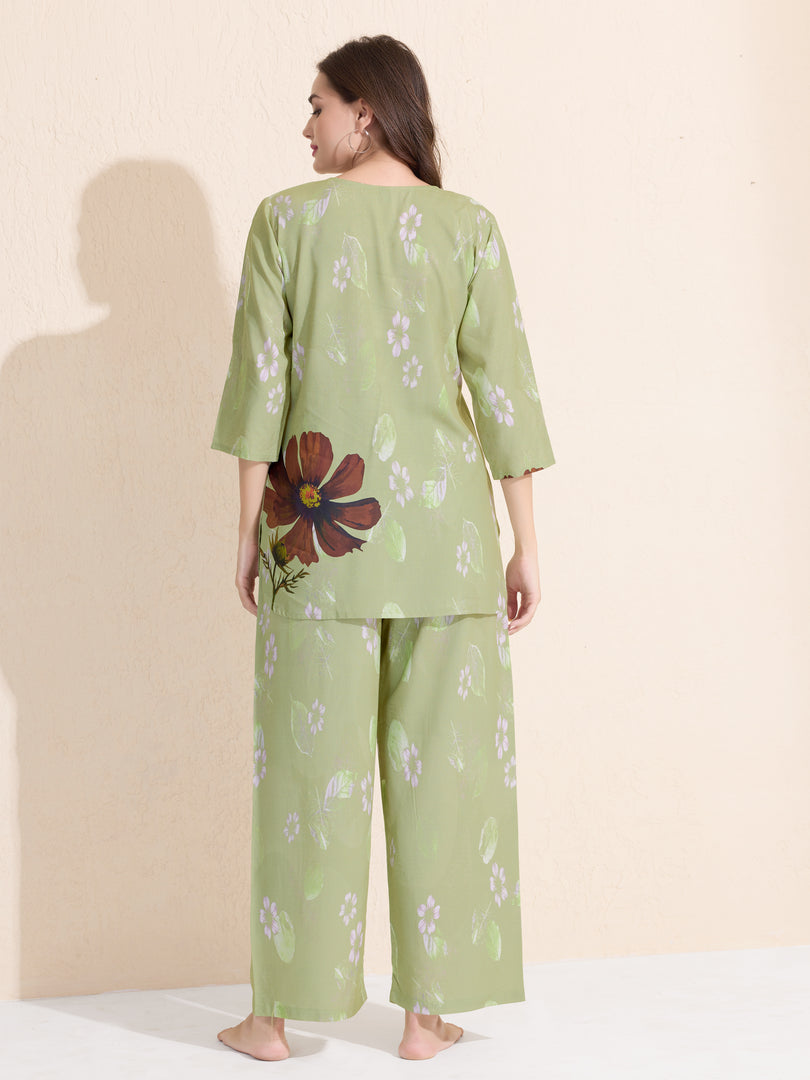 Arela Womens Green Floral Co-ord Set