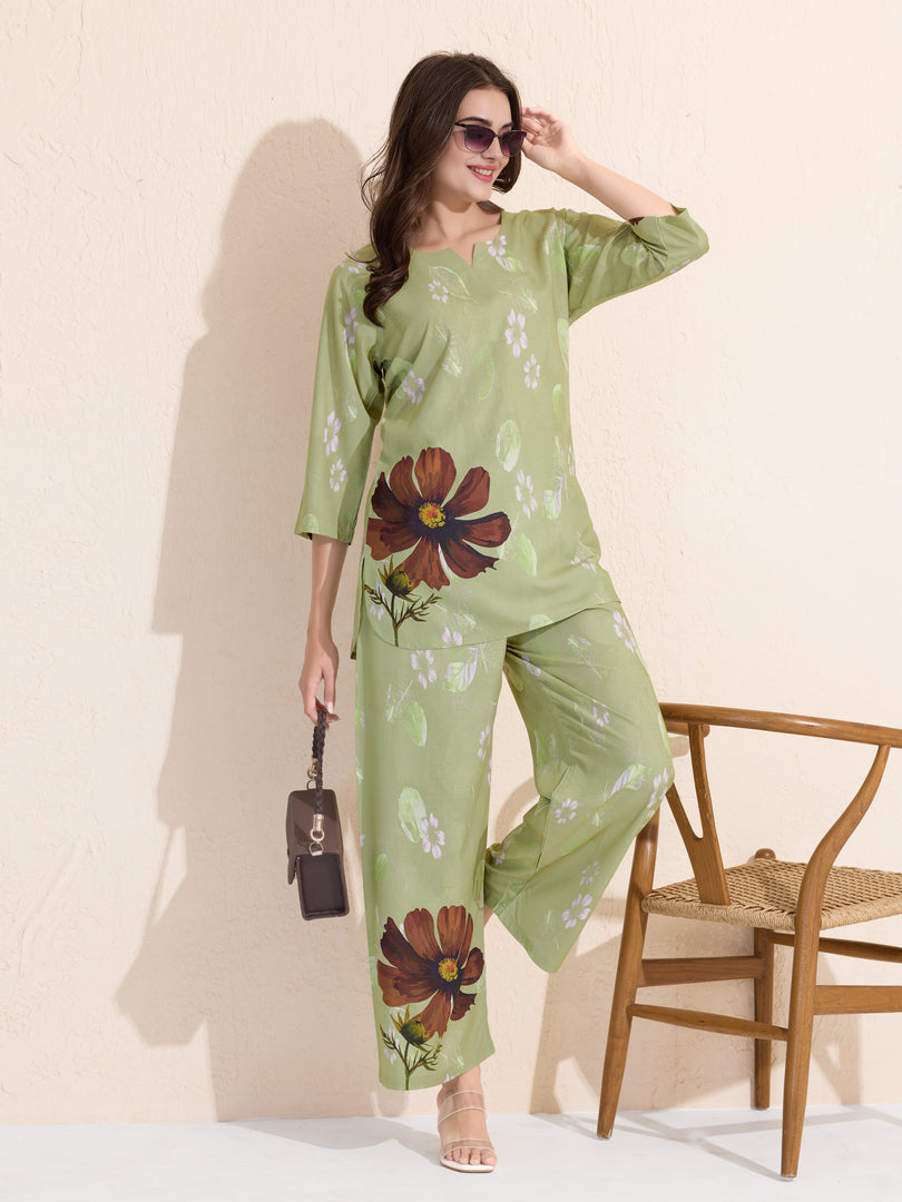 Arela Womens Green Floral Co-ord Set