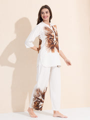 Arela Womens Brown Tropical Print Co-ord Set