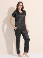 Women's Satin Shirt Collar Lounge Set