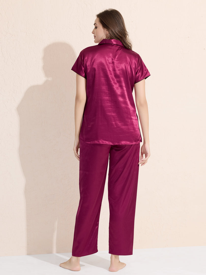 Women's Satin Shirt Collar Lounge Set