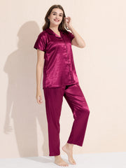 Women's Satin Shirt Collar Lounge Set
