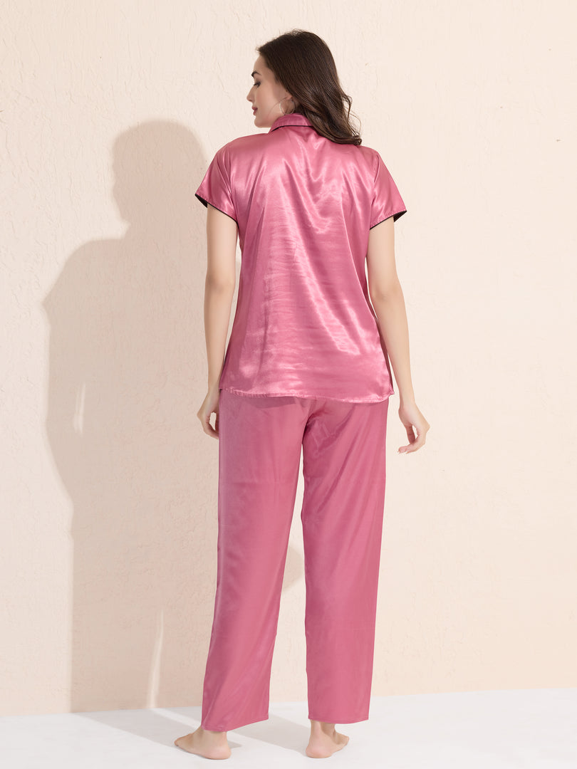Women's Satin Shirt Collar Lounge Set