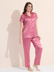 Women's Satin Shirt Collar Lounge Set
