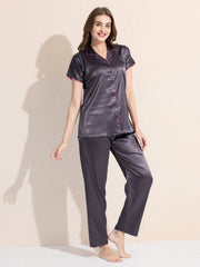 Women's Satin Shirt Collar Lounge Set