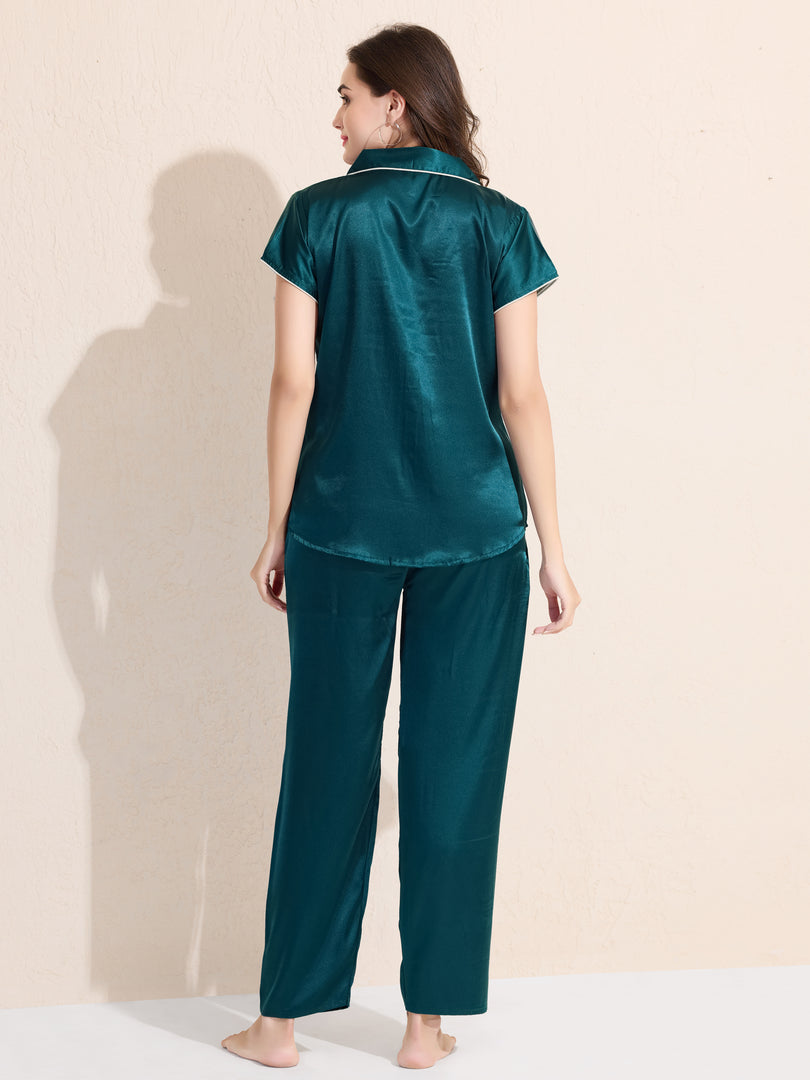 Women's Satin Shirt Collar Lounge Set