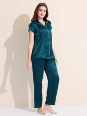 Women's Satin Shirt Collar Lounge Set