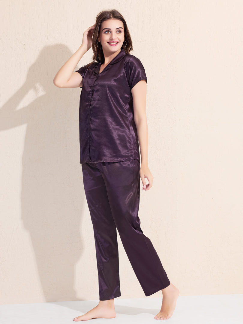 Women's Satin Shirt Collar Lounge Set