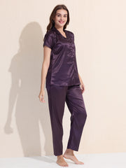 Women's Satin Shirt Collar Lounge Set