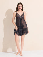 Load image into Gallery viewer, Women&#39;s Black Sheer Lace Babydoll

