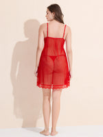 Load image into Gallery viewer, Women&#39;s Red Sheer Lace Babydoll Nightdress with Satin Bow
