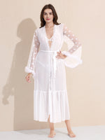 Load image into Gallery viewer, Women&#39;s 3-Piece White Sheer Lace Lingere Set With Robe, Bralette &amp; Thong
