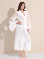 Load image into Gallery viewer, Women&#39;s 3-Piece White Sheer Lace Lingere Set With Robe, Bralette &amp; Thong
