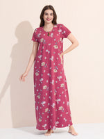 Load image into Gallery viewer, Women&#39;s Pink Floral Printed Hosiery Nighty
