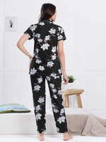 Load image into Gallery viewer, Women&#39;s Black Floral Print Nightsuit
