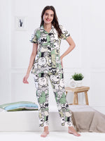 Load image into Gallery viewer, Women&#39;s Green Cartoon Print Night Suit
