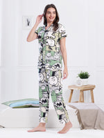 Load image into Gallery viewer, Women&#39;s Green Cartoon Print Night Suit
