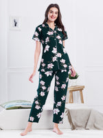 Load image into Gallery viewer, Women&#39;s Green Floral Print Nightsuit
