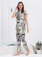 Load image into Gallery viewer, Women&#39;s Purple Cartoon Print Night Suit
