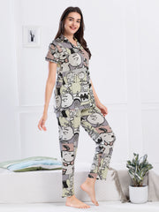 Women's Purple Cartoon Print Night Suit