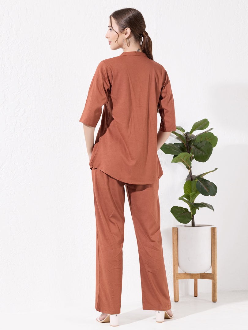 Women's Rust brown Sofiya Linen Co-ord set