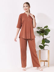 Women's Rust brown Sofiya Linen Co-ord set