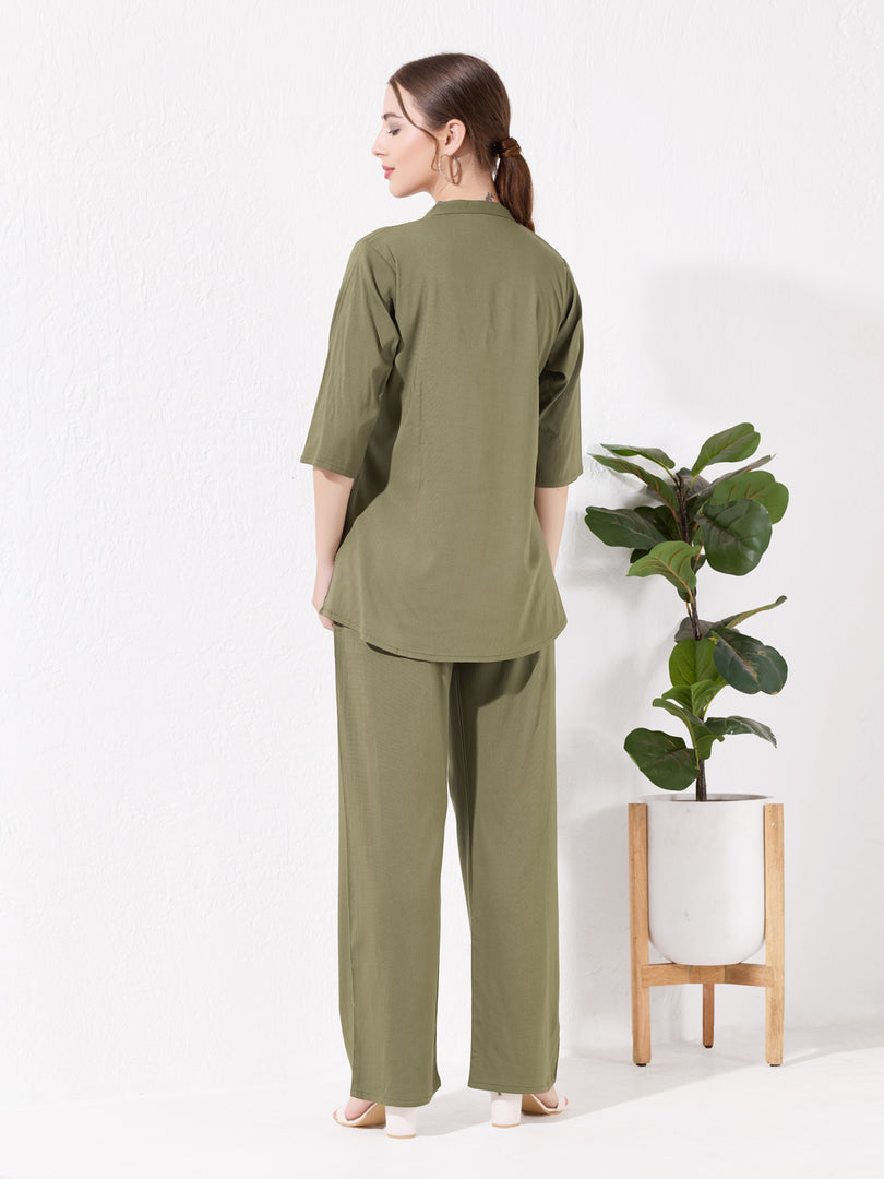 Women's Olive green Sofiya Linen Co-ord set