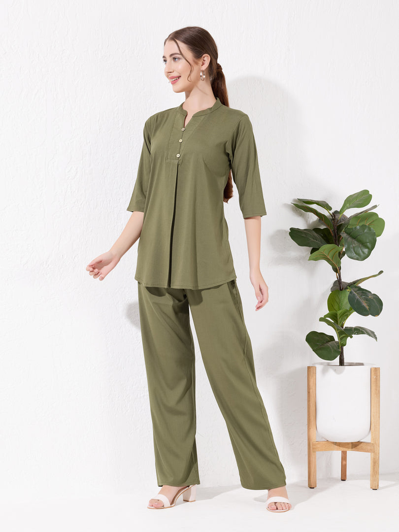 Women's Olive green Sofiya Linen Co-ord set