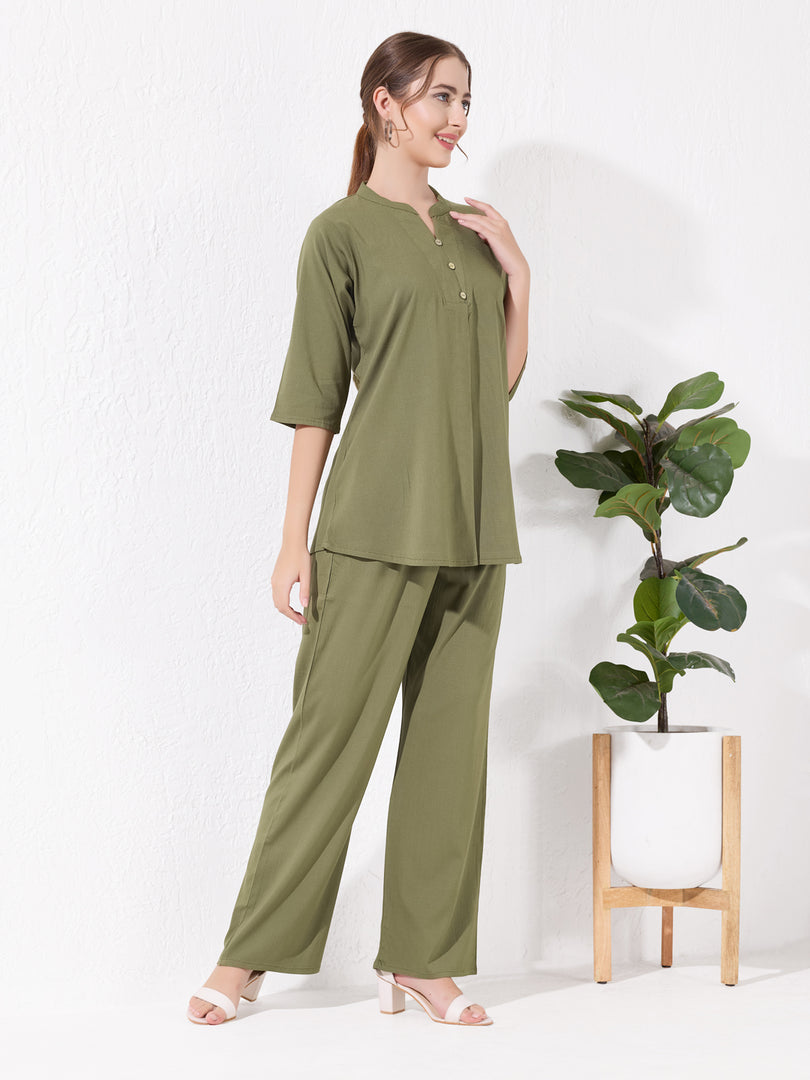 Women's Olive green Sofiya Linen Co-ord set