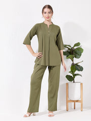 Women's Olive green Sofiya Linen Co-ord set