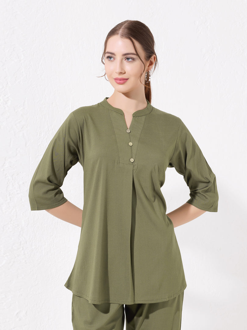 Women's Olive green Sofiya Linen Co-ord set