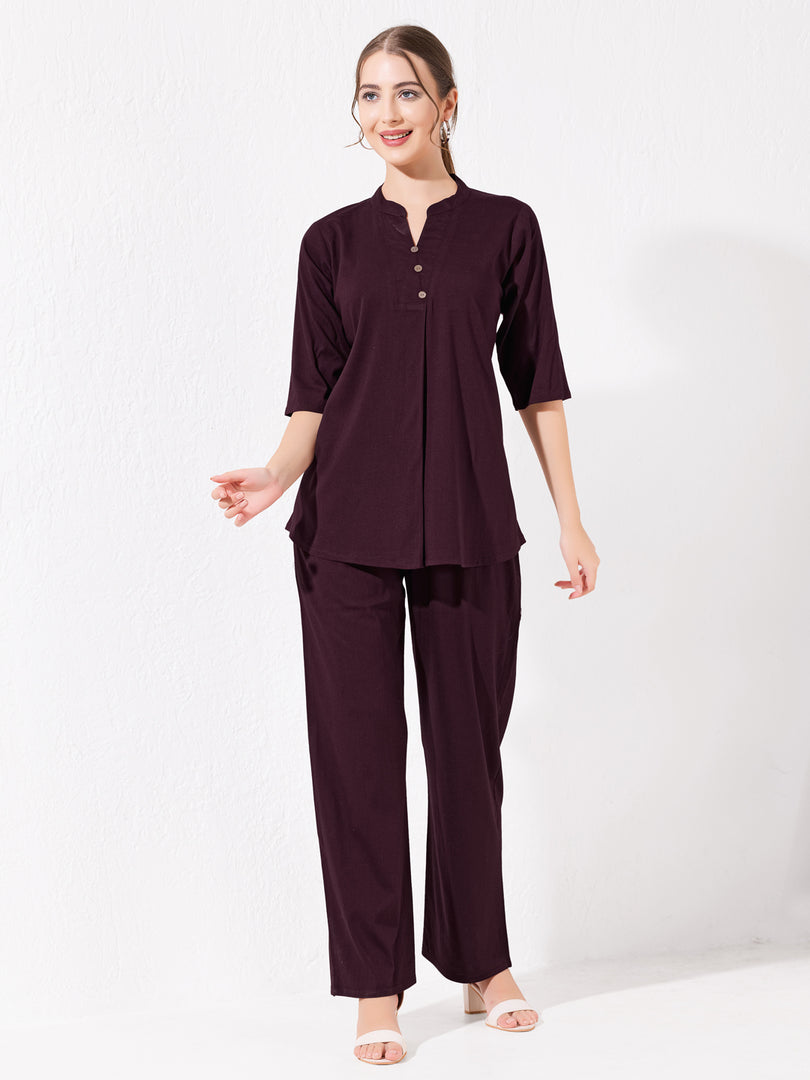 Women's Burgundy Sofiya Linen Co-ord set