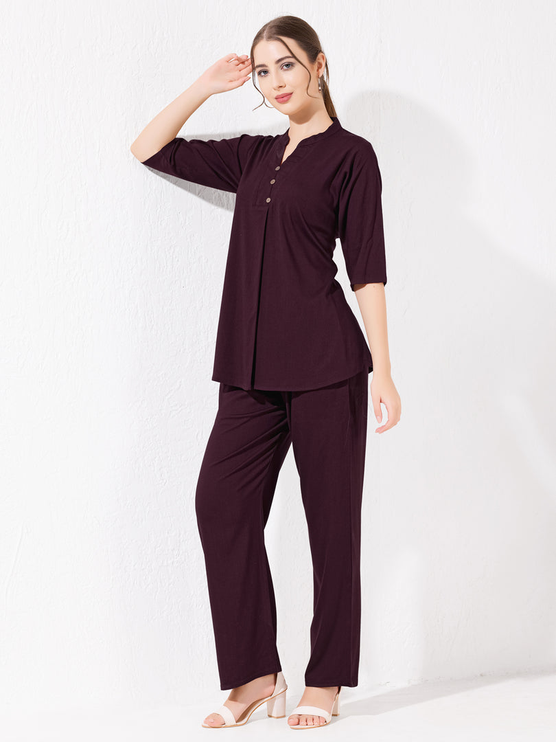Women's Burgundy Sofiya Linen Co-ord set