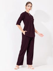 Women's Burgundy Sofiya Linen Co-ord set