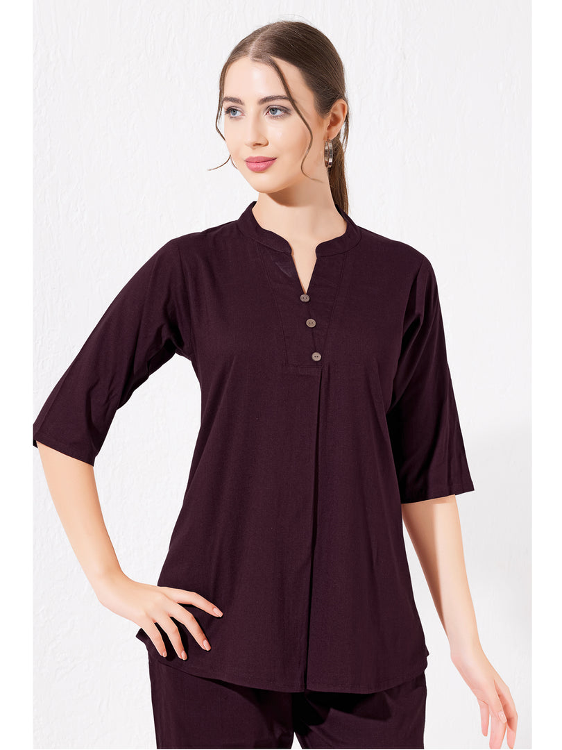Women's Burgundy Sofiya Linen Co-ord set