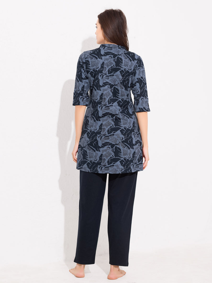 WOMEN Blue Top And Trouser Hosiery Night Suit