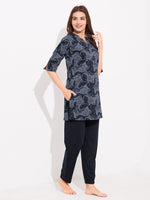 Load image into Gallery viewer, WOMEN Blue Top And Trouser Hosiery Night Suit
