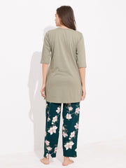 WOMEN Top And Trouser Hosiery Night Suit Green